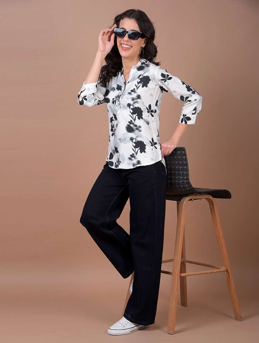 women floral print three quarter sleeve high low top - 21986155 - Standard Image - 4