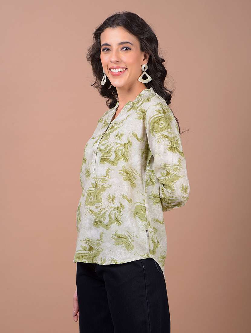 women printed three quarter sleeve high low top - 21986157 -  Standard Image - 1