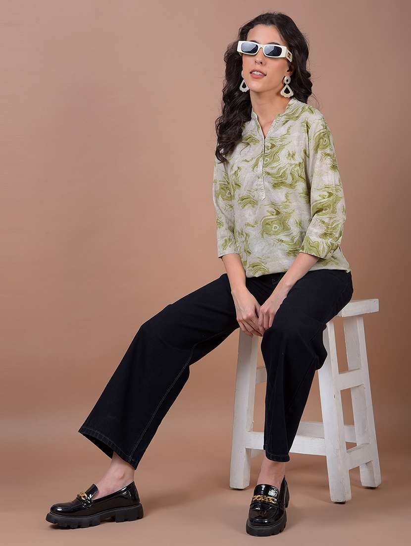 women printed three quarter sleeve high low top - 21986157 - Standard Image - 4