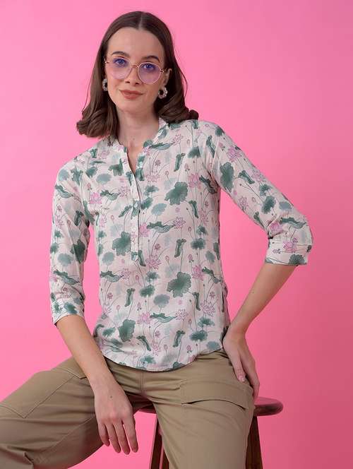 women floral print three quarter sleeve regular top - 21986161 -  Standard Image - 0