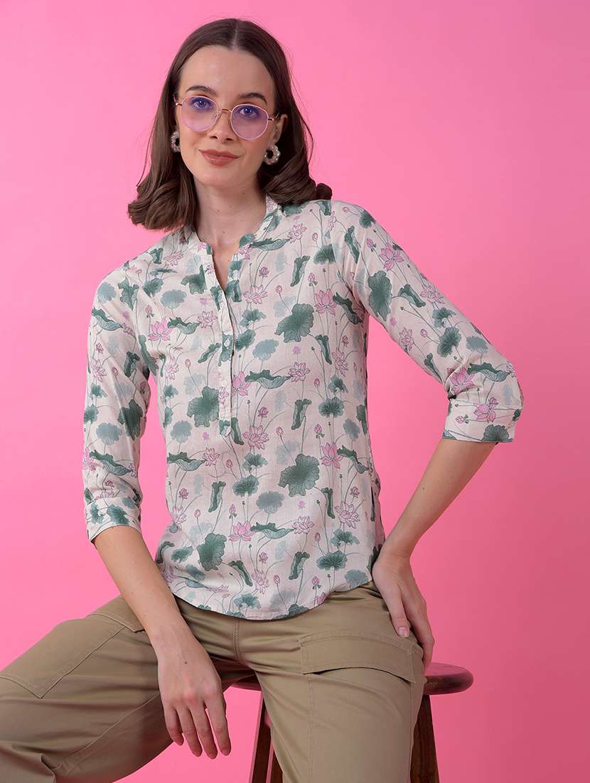 women floral print three quarter sleeve regular top - 21986161 -  Zoom Image - 0