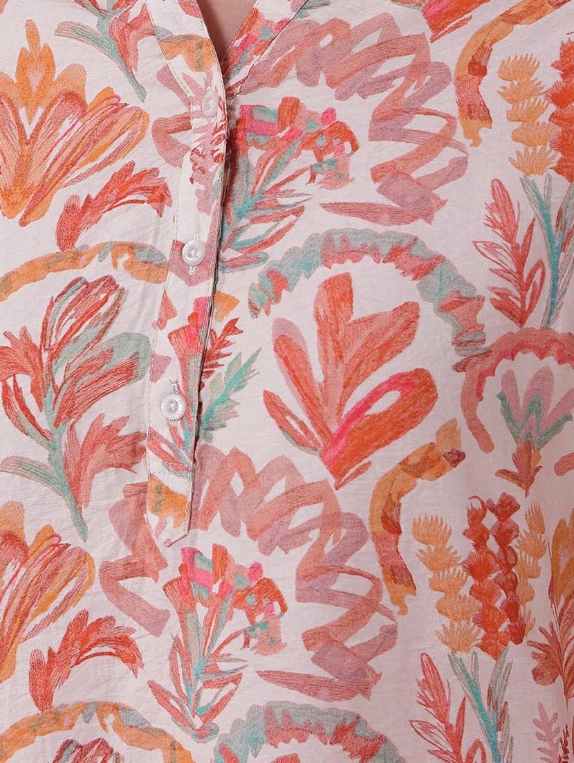 women printed mandarin neck high low kurti - 21986169 - Standard Image - 6