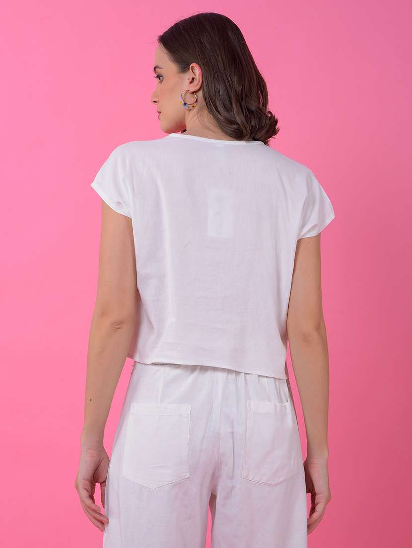 women white embroidered short sleeve crop top - 21986173 -  Standard Image - 4