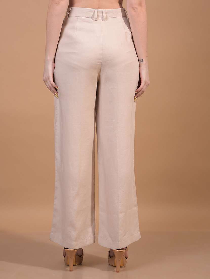 Women Solid High Rise Wide Leg Trouser - 21986177 -  Standard Image - 4