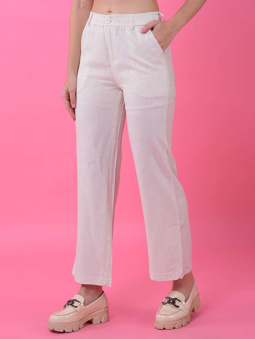 women solid mid rise straight trouser - 21986179 -  Standard Image - 1