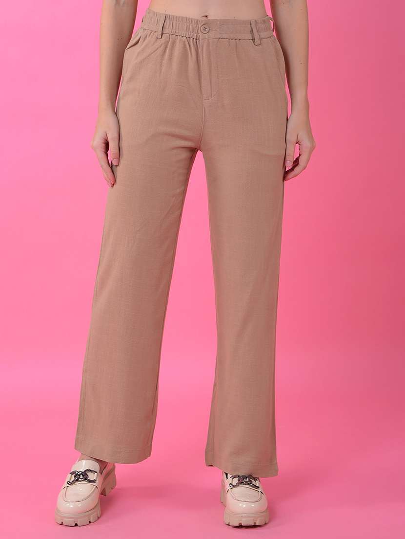 women solid mid rise straight trouser