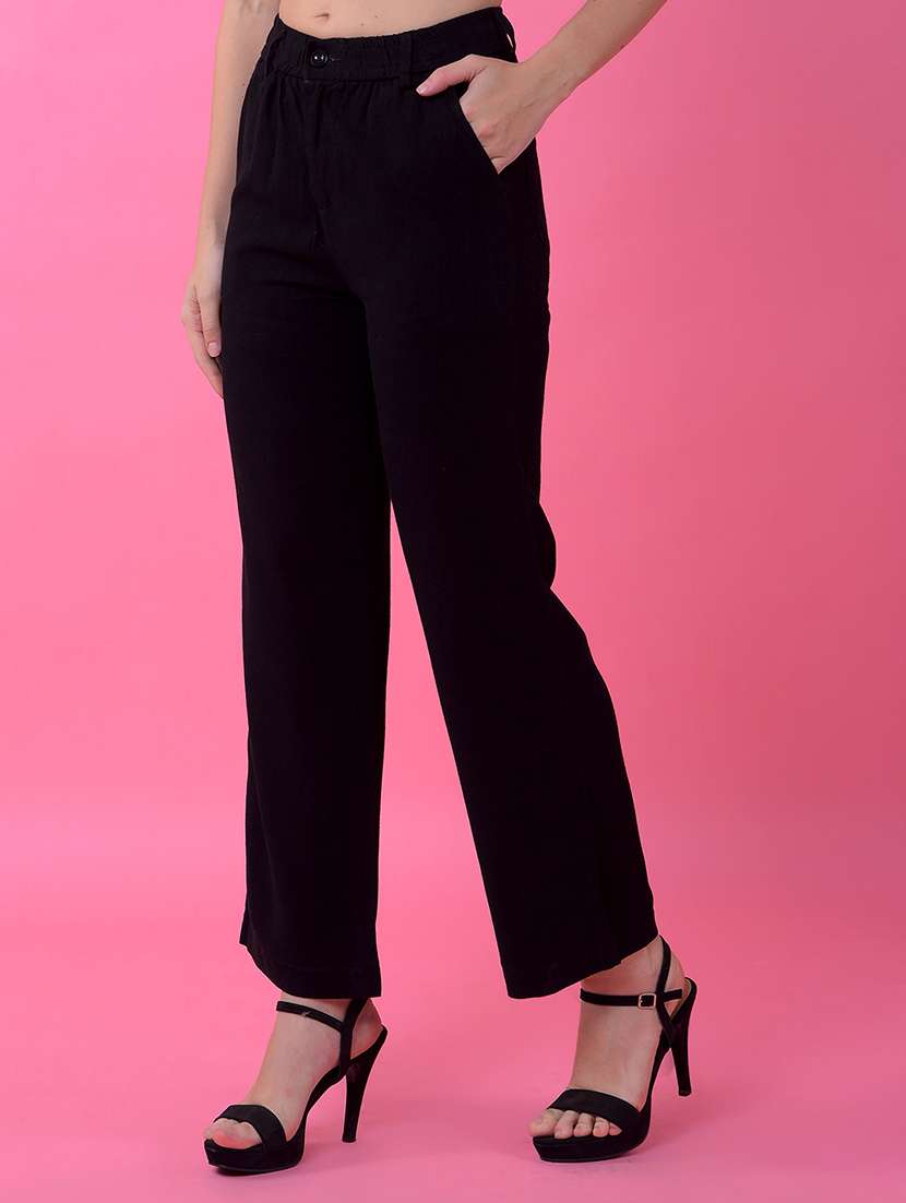 women solid mid rise straight trouser - 21986181 -  Standard Image - 1