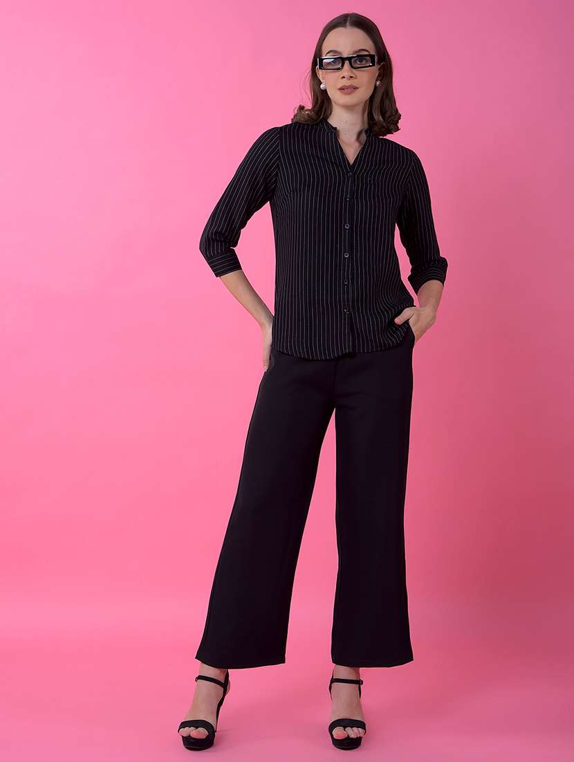 women solid mid rise straight trouser - 21986181 -  Standard Image - 4
