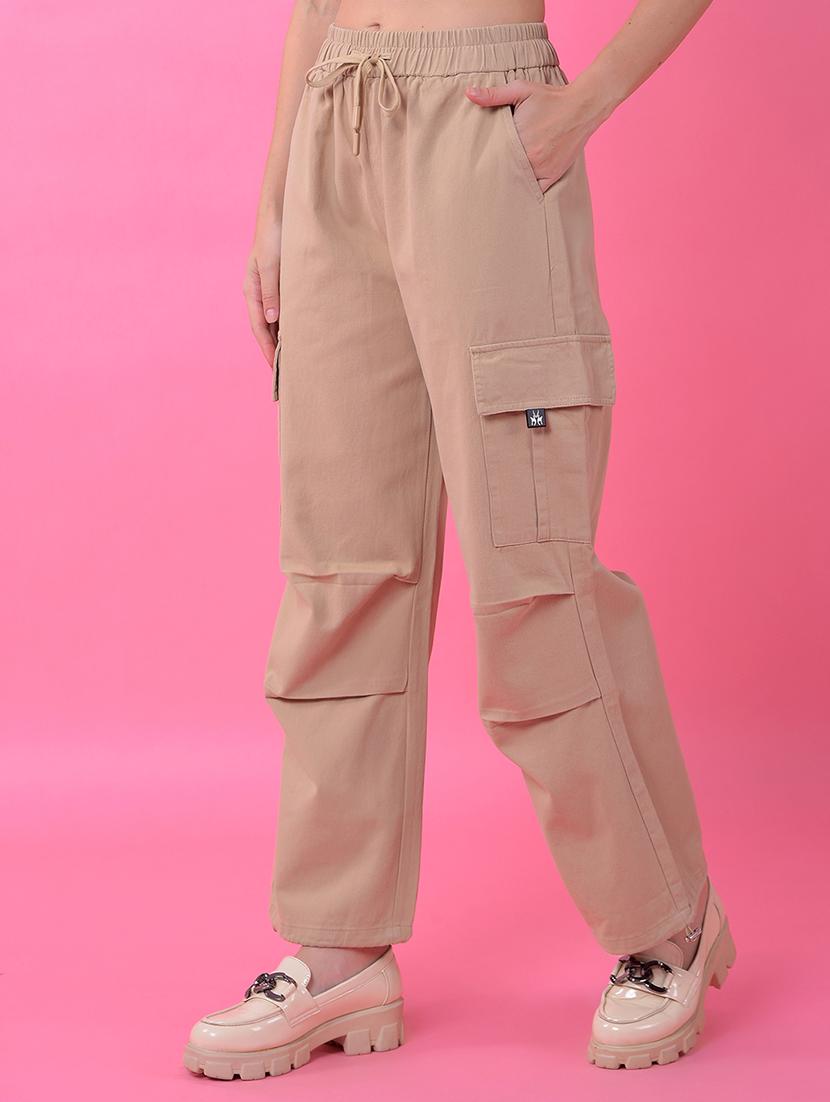 women solid mid rise relaxed fit parachute pants - 21986182 - Standard Image - 1