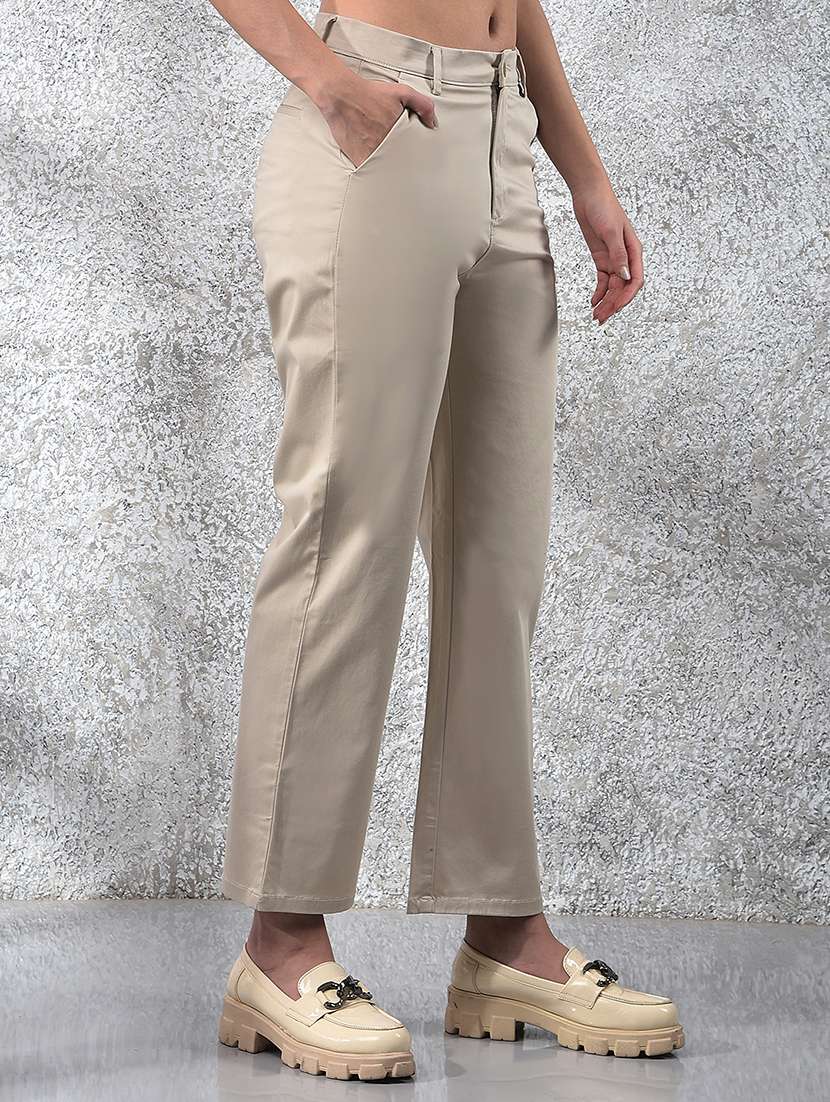women solid mid rise cigarette pants - 21986188 -  Standard Image - 1