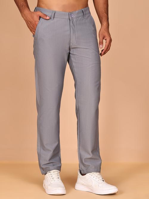 black cotton flat front casual trousers - 21986194 -  Standard Image - 0