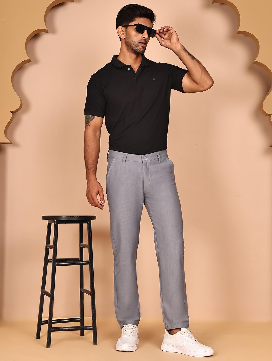 black cotton flat front casual trousers - 21986194 - Standard Image - 4