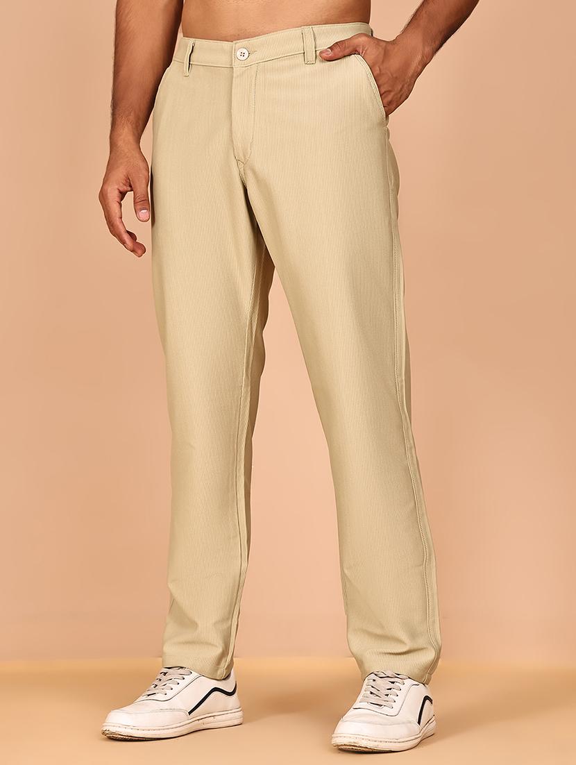 beige cotton flat front casual trousers - 21986195 - Standard Image - 1