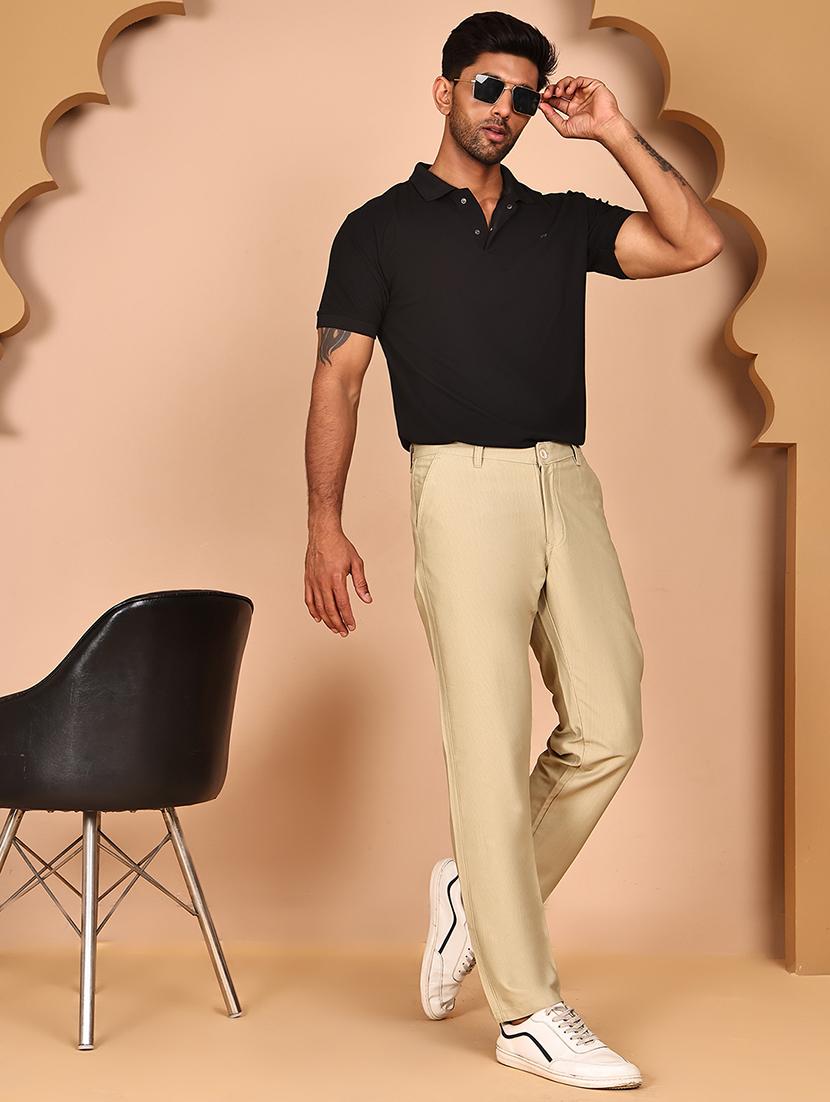 beige cotton flat front casual trousers - 21986195 - Standard Image - 4