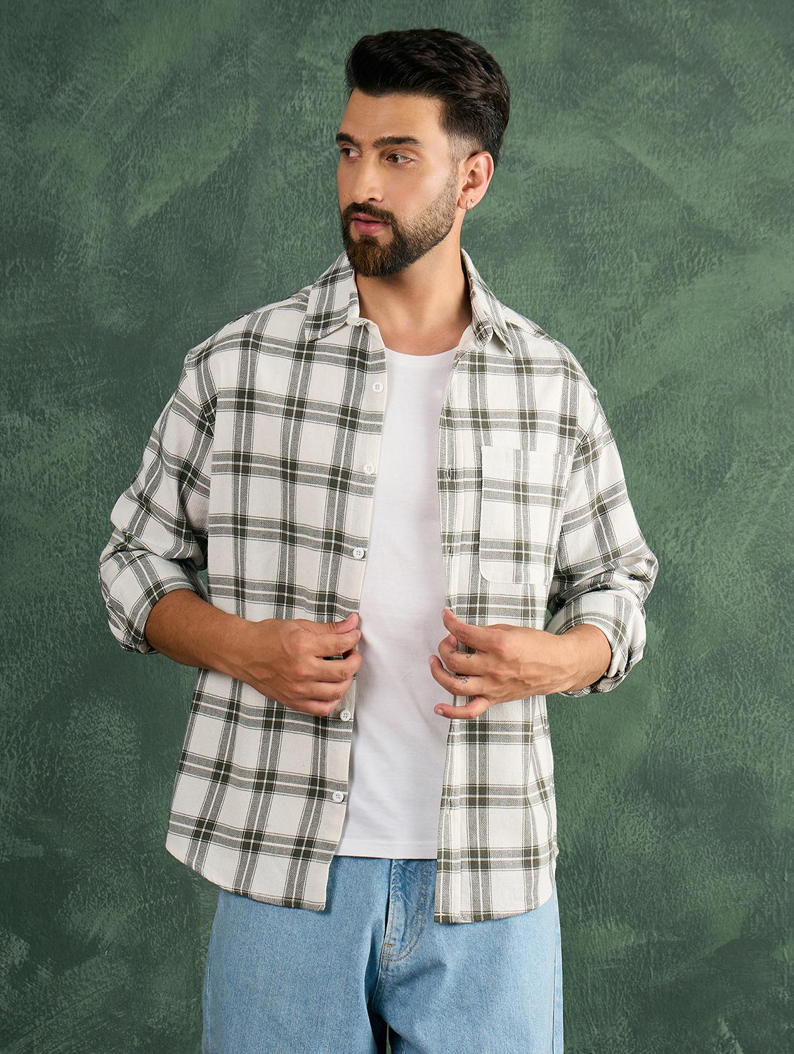 men checkered collared loose fit shirt - 21986235 -  Standard Image - 1