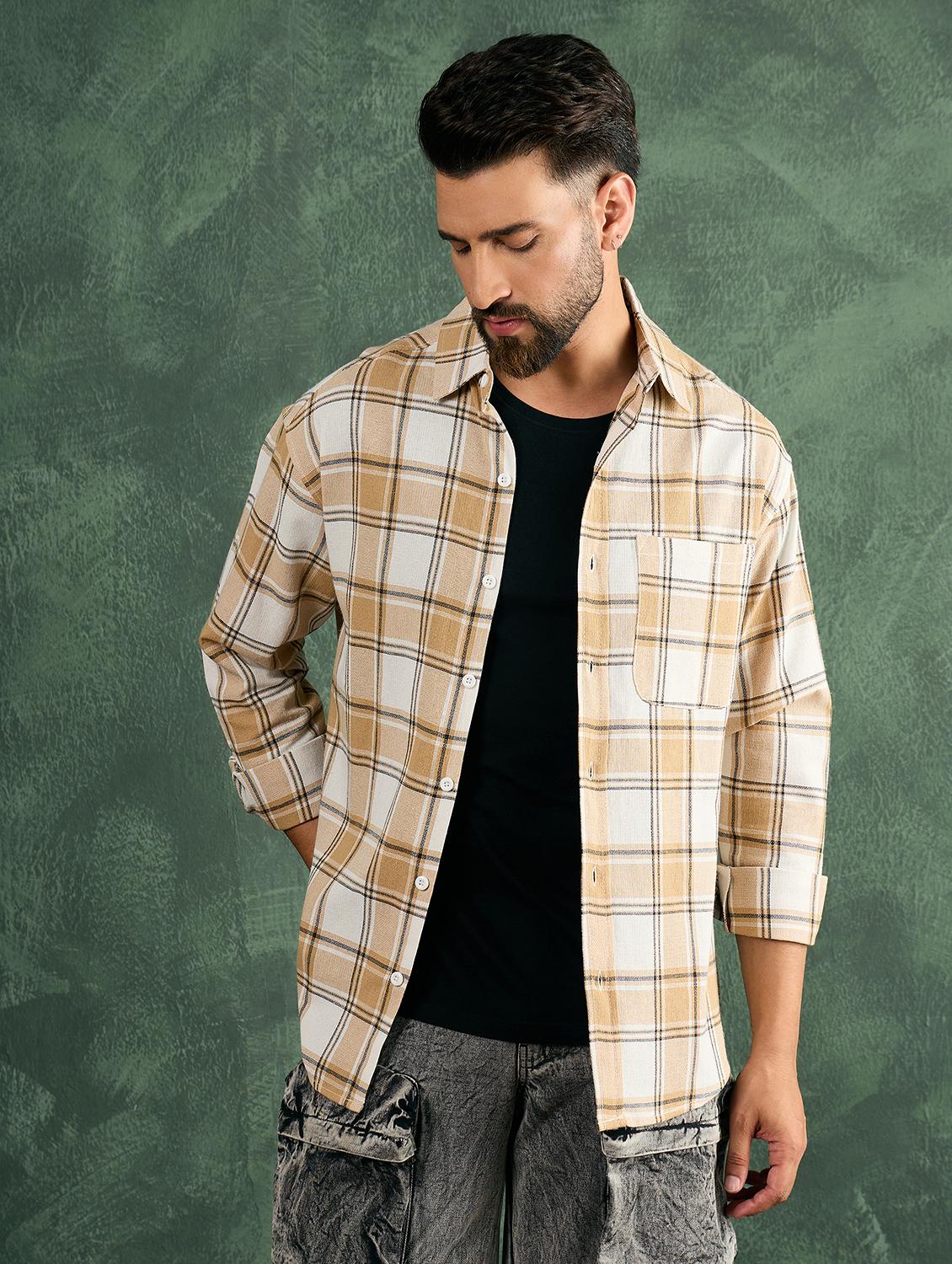 men checkered collared loose fit shirt - 21986236 - Standard Image - 1