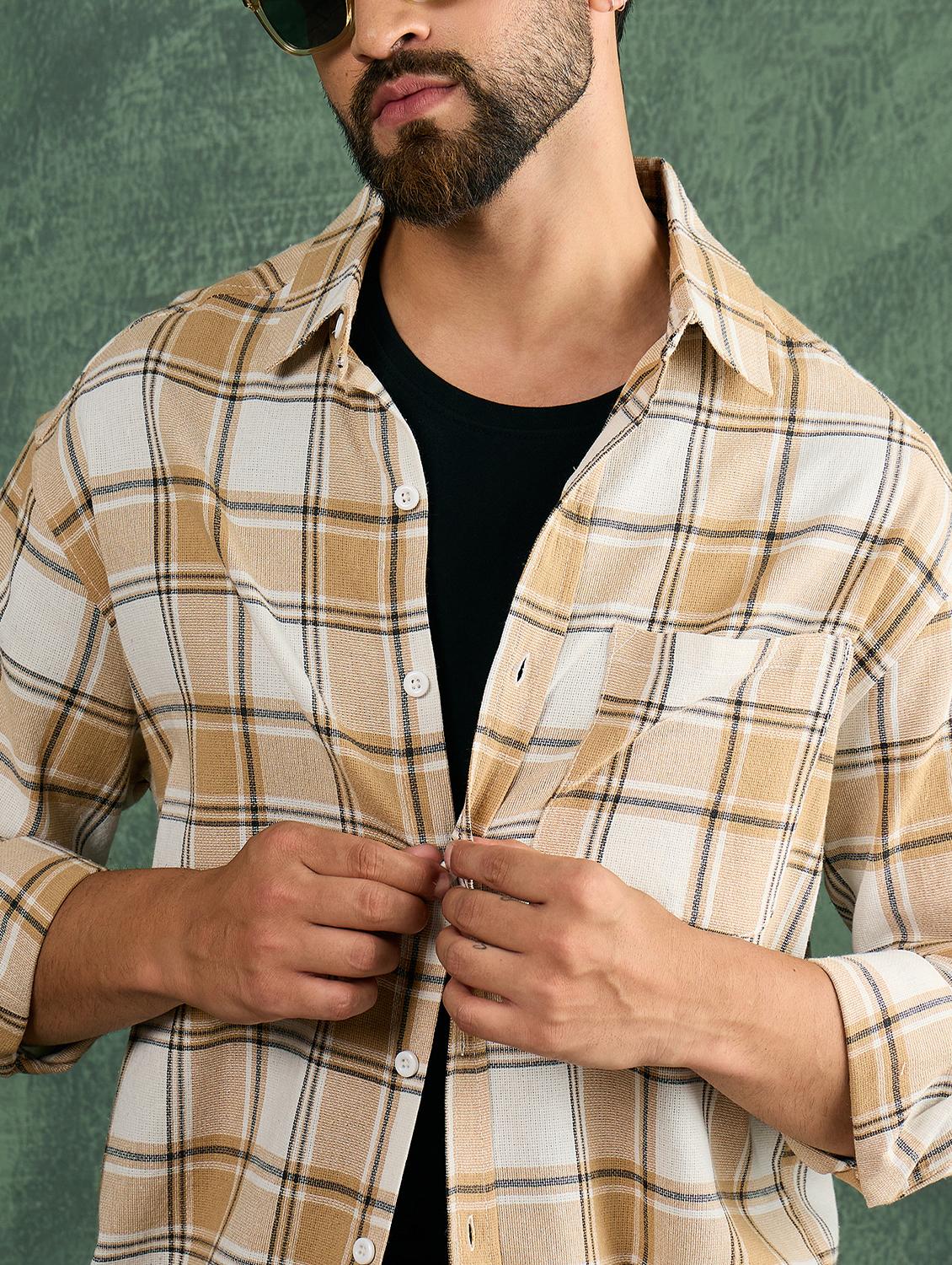 men checkered collared loose fit shirt - 21986236 - Standard Image - 4
