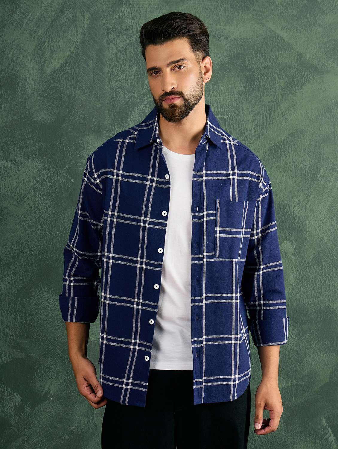 men checkered collared loose fit shirt - 21986237 - Standard Image - 1