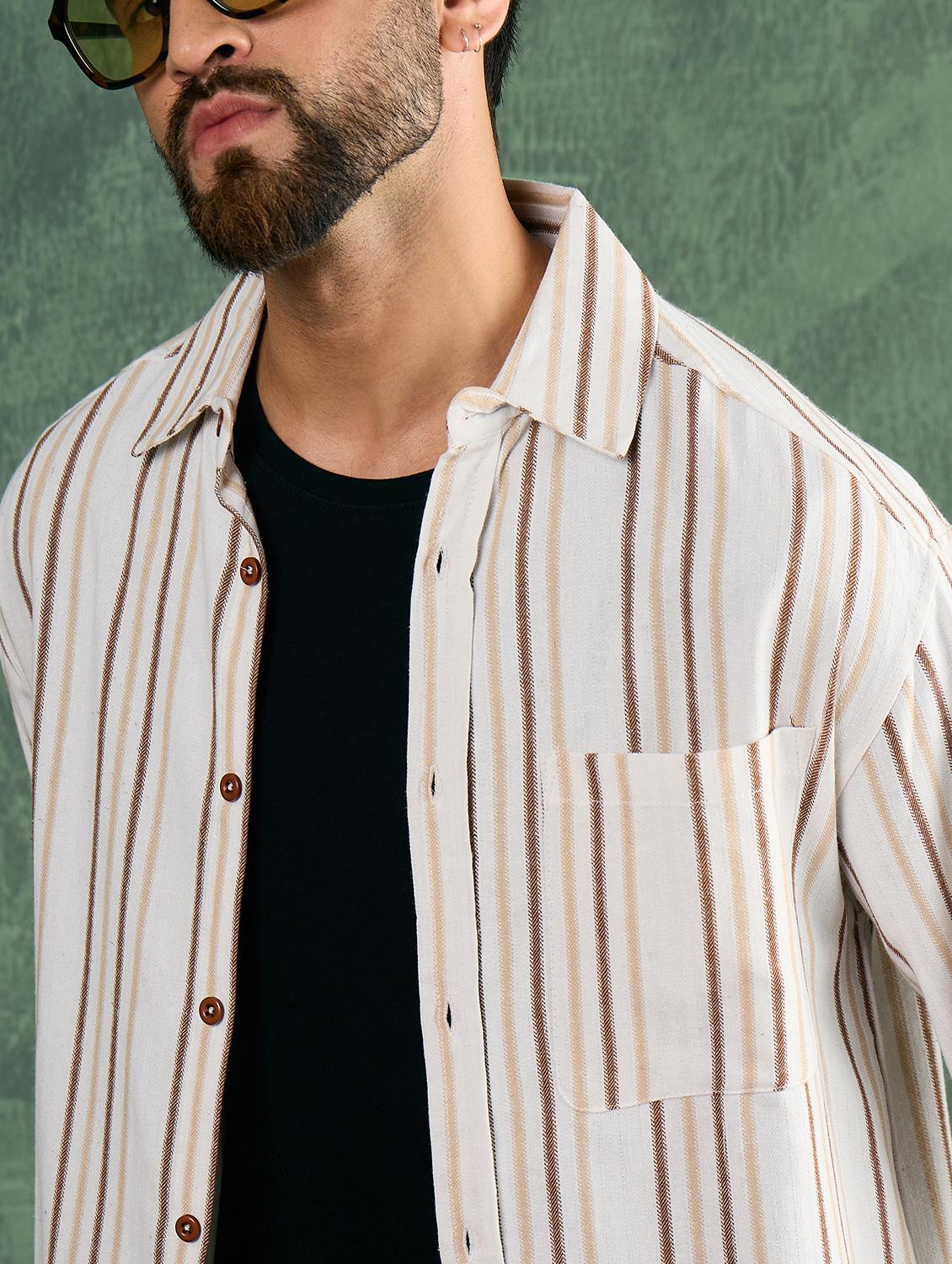 men striped collared loose fit shirt - 21986238 - Standard Image - 4