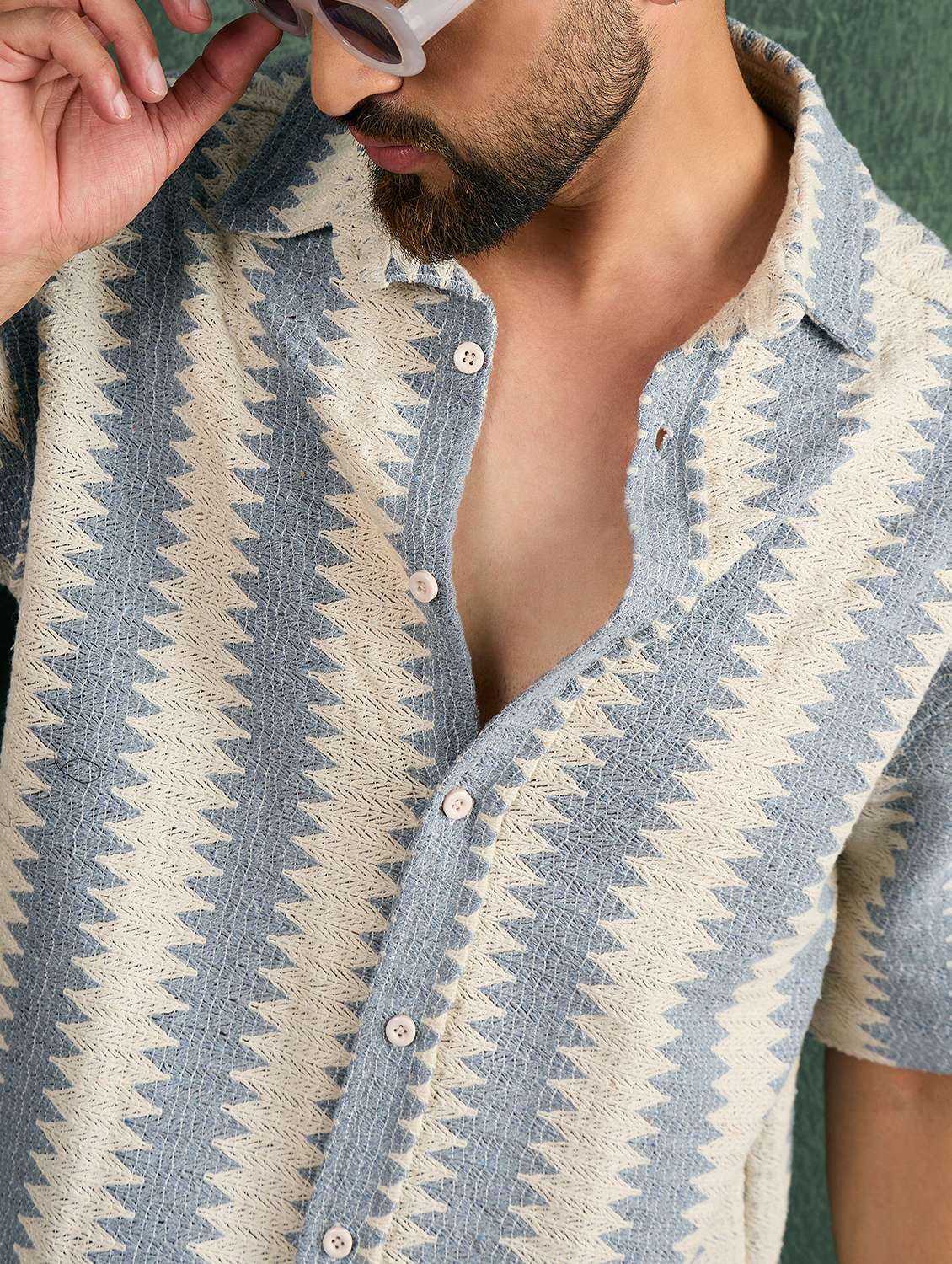 men striped textured collared loose fit shirt - 21986243 -  Standard Image - 4