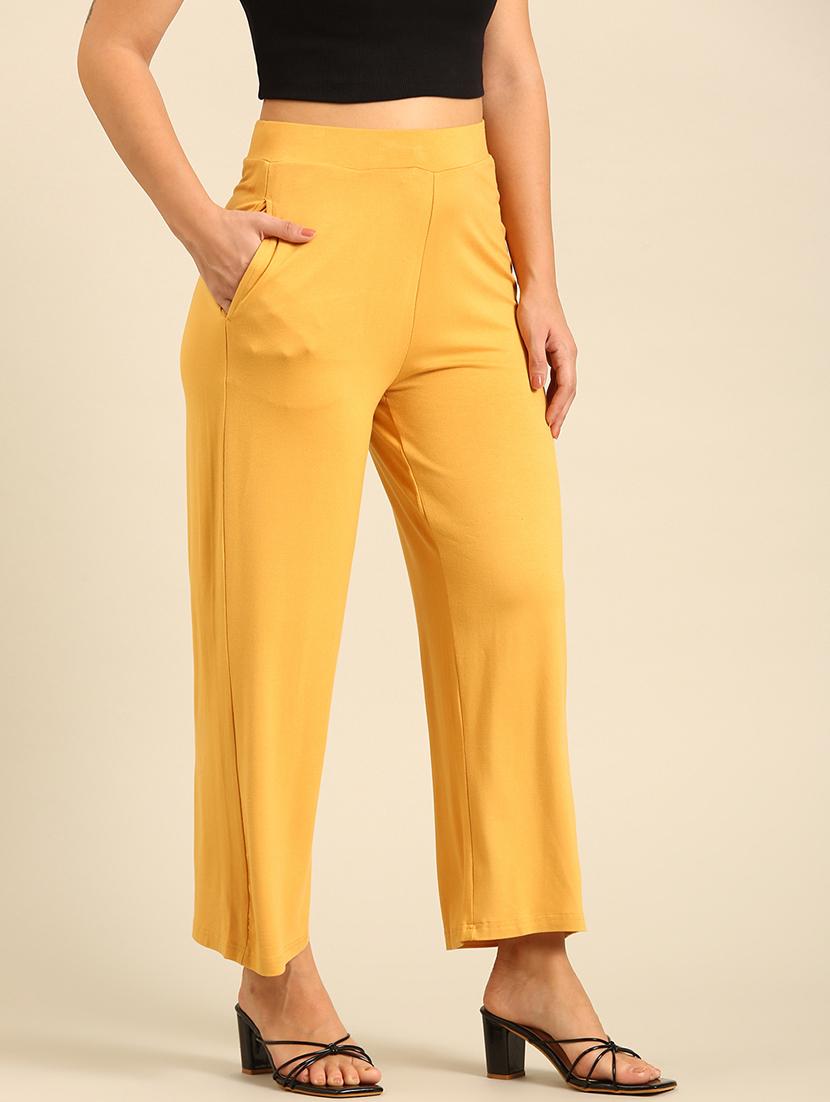 women yellow solid high rise straight palazzo - 21986250 - Standard Image - 1