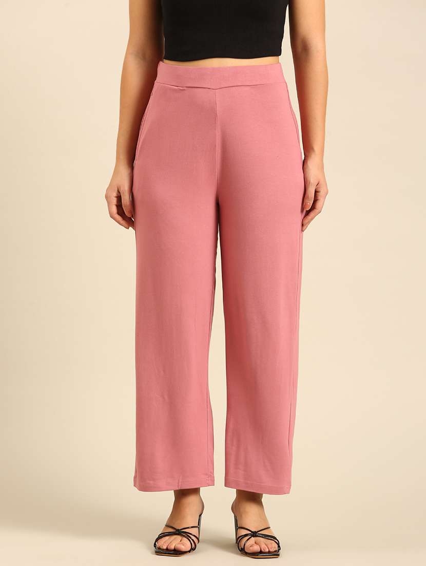 women pink high rise straight fit trouser