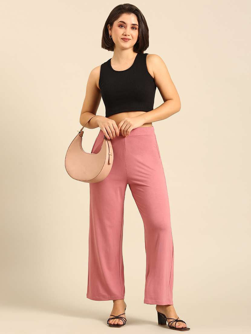women pink high rise straight fit trouser - 21986251 -  Standard Image - 4
