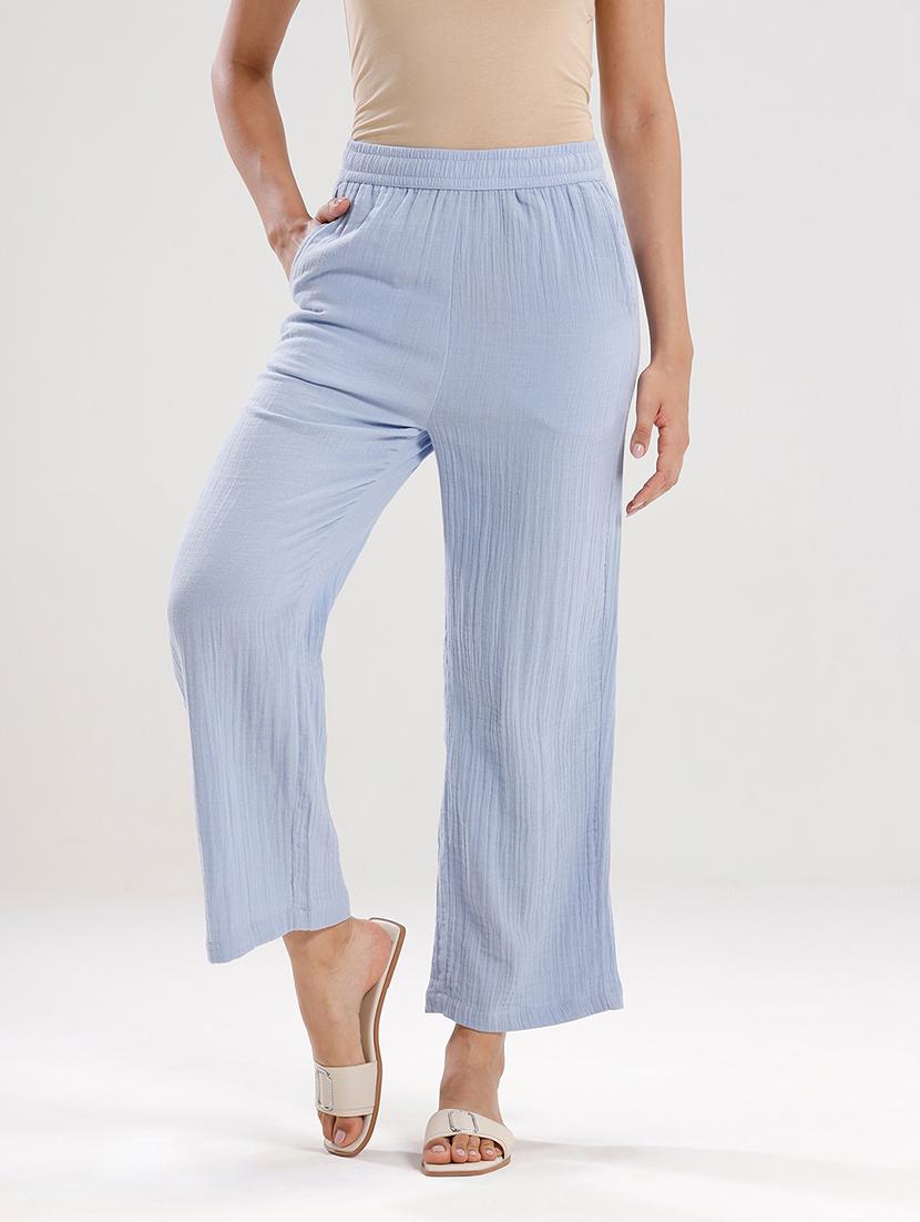 women light blue mid rise straight palazzo - 21986252 - Zoom Image - 0