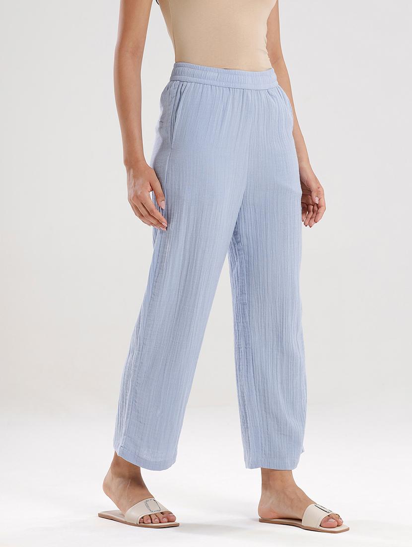 women light blue mid rise straight palazzo - 21986252 - Standard Image - 1