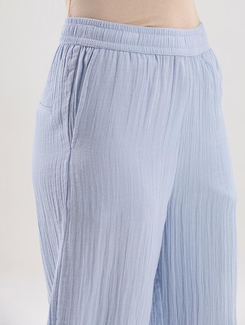 women light blue mid rise straight palazzo - 21986252 - Standard Image - 4