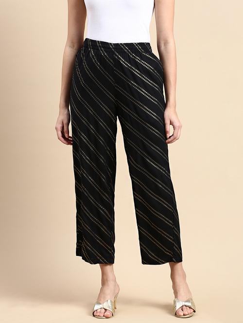 women black printed straight palazzo - 21986261 - Standard Image - 0