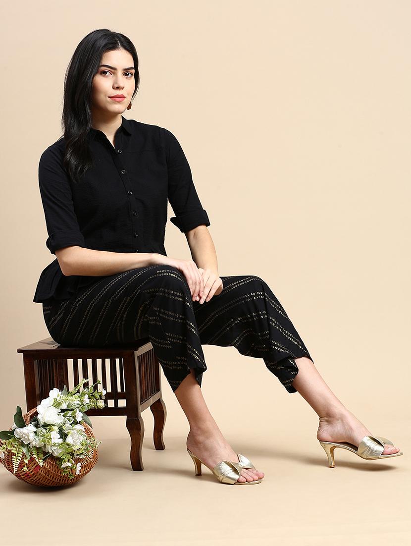 women black printed straight palazzo - 21986261 - Standard Image - 1