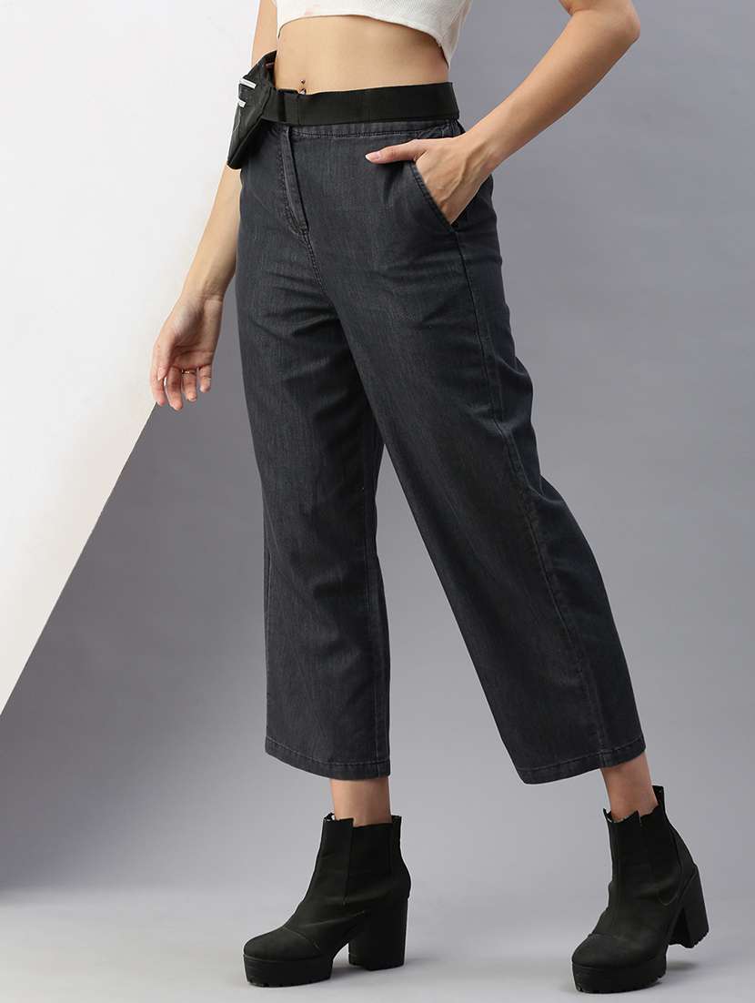 women solid high rise straight trouser - 21986262 -  Standard Image - 1