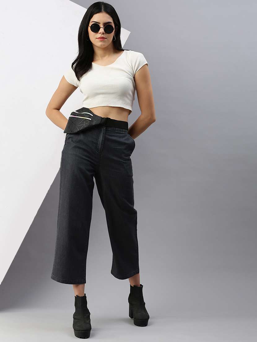 women solid high rise straight trouser - 21986262 -  Standard Image - 4