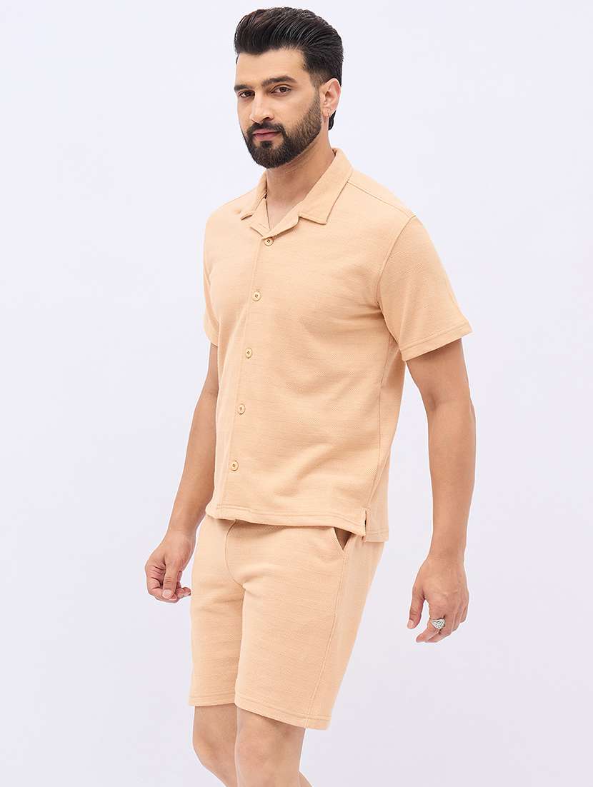 men solid shirt and shorts co-ord set - 21986264 -  Standard Image - 1