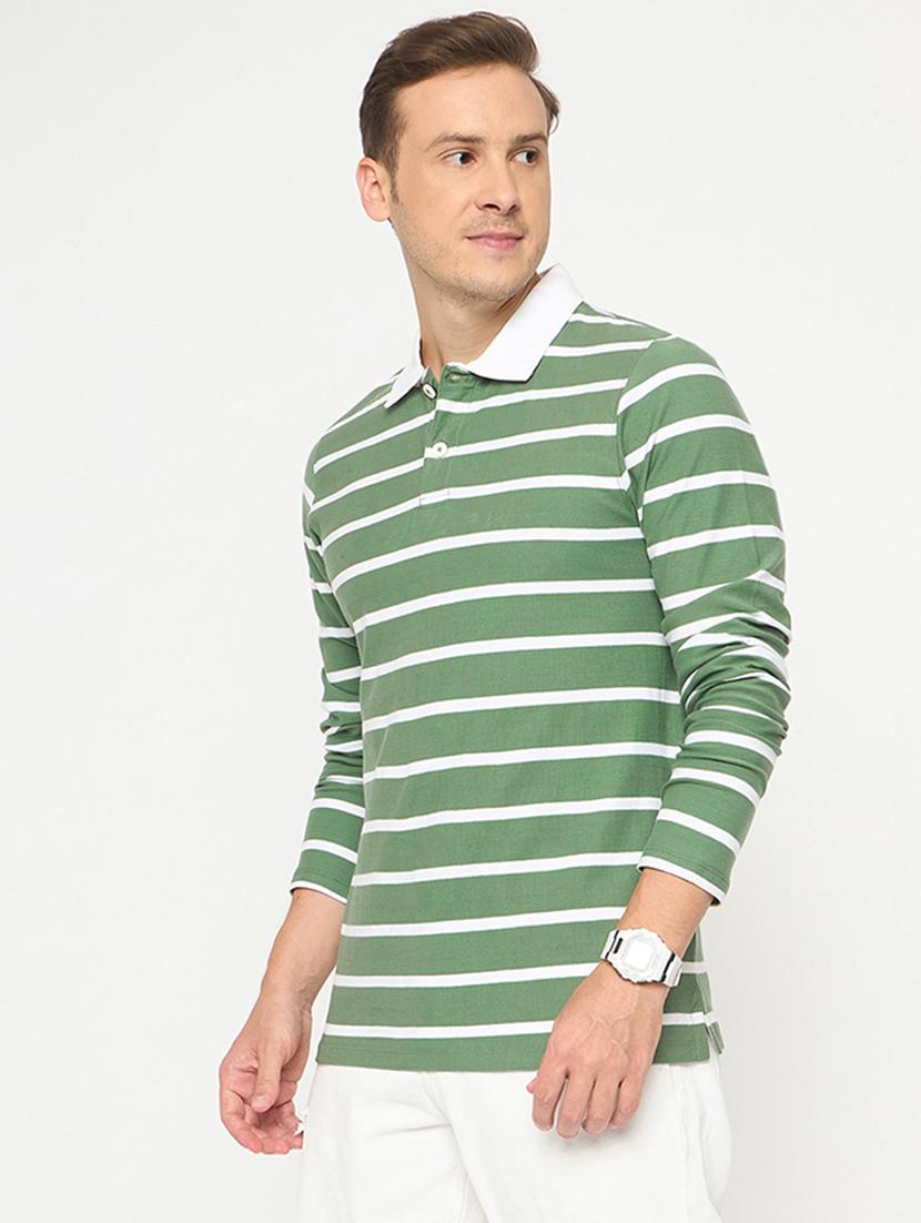 men striped long sleeve polo t-shirt - 21986292 -  Zoom Image - 0