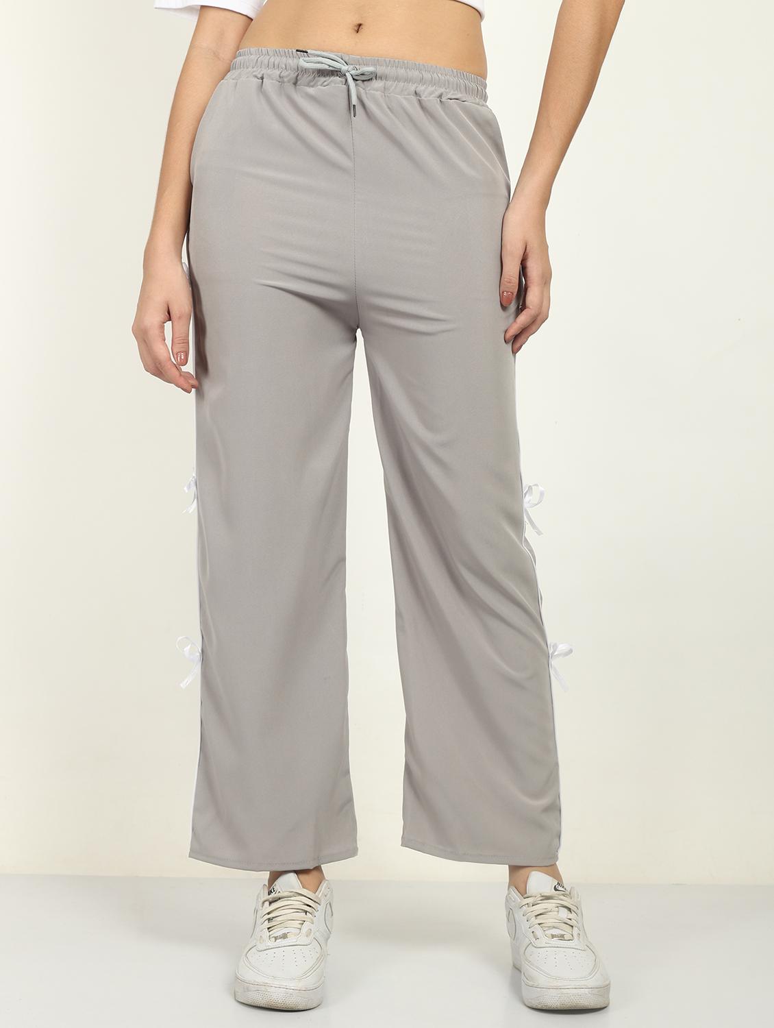 women grey solid mid rise straight trouser - 21986301 - Standard Image - 1