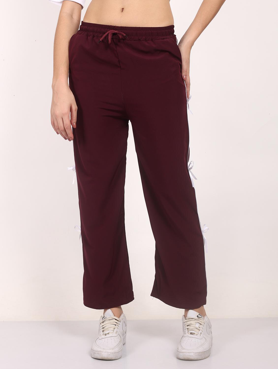 burgundy relaxed fit polyester parachute pant trousers - 21986304 - Standard Image - 1