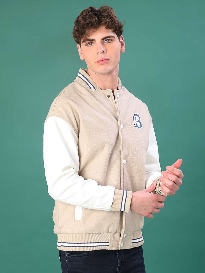 men color block long sleeve regualr varsity jacket - 21986350 -  Standard Image - 1