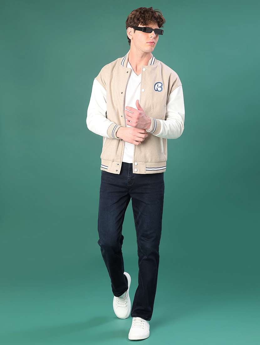 men color block long sleeve regualr varsity jacket - 21986350 -  Standard Image - 4