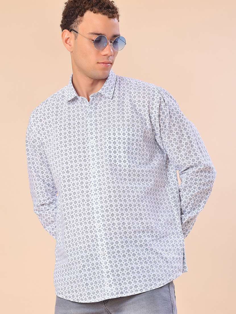men printed long sleeve regular fit casual shirt