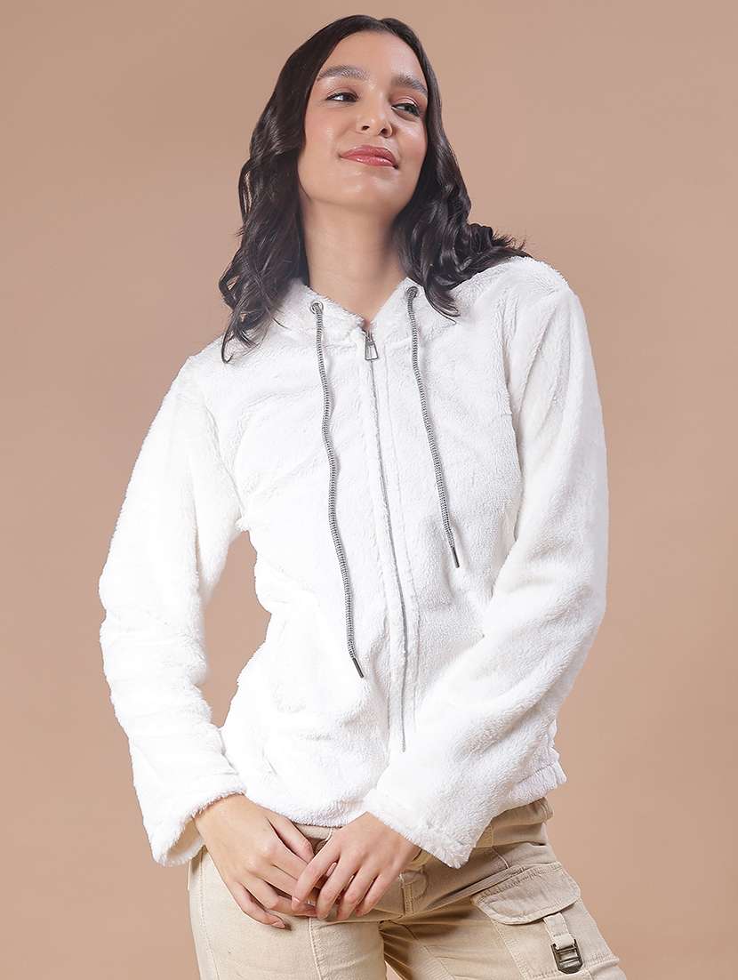 women solid long sleeve hooded sweatshirt