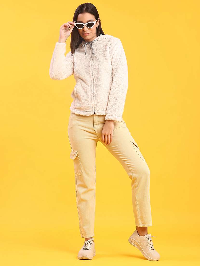 women solid long sleeve hooded sweatshirt - 21986405 -  Standard Image - 4