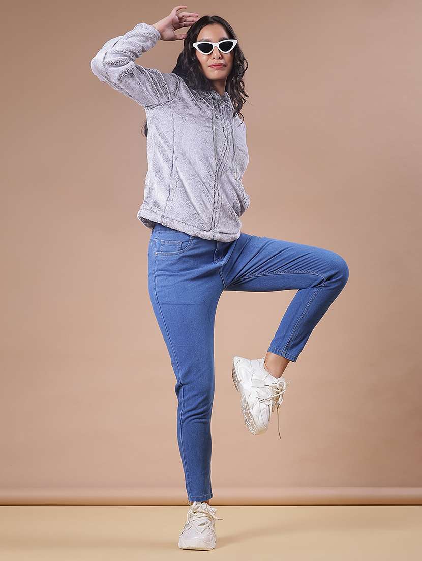 women solid long sleeve hooded sweatshirt - 21986409 -  Standard Image - 4