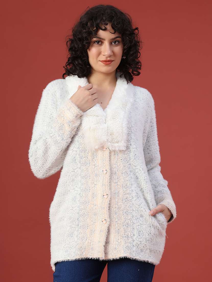 women self design long sleeve cardigan - 21986414 -  Standard Image - 1