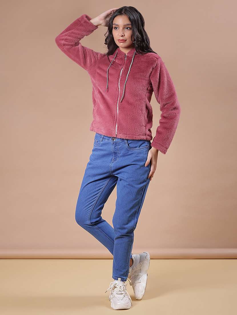 women solid long sleeve hooded sweatshirt - 21986431 -  Standard Image - 4