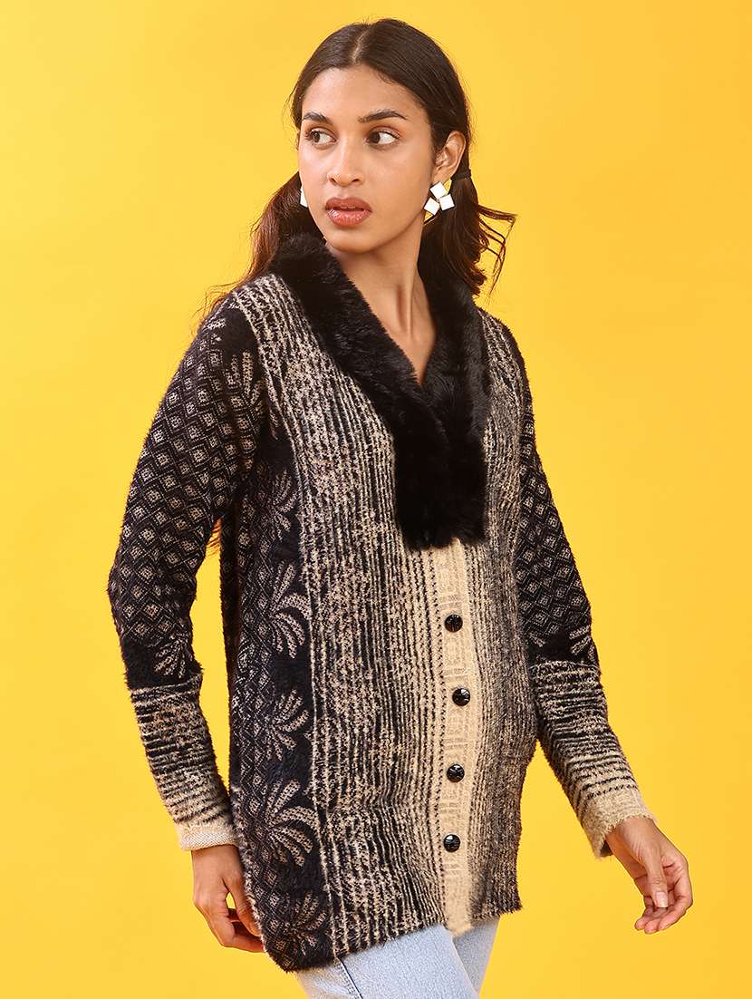 women self design long sleeve cardigan - 21986443 -  Standard Image - 1