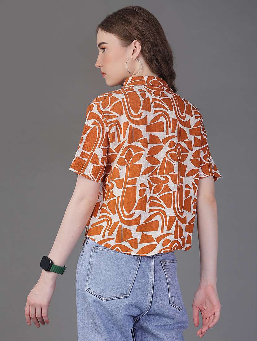 women printed collared short sleeve boxy shirt - 21986493 -  Standard Image - 4