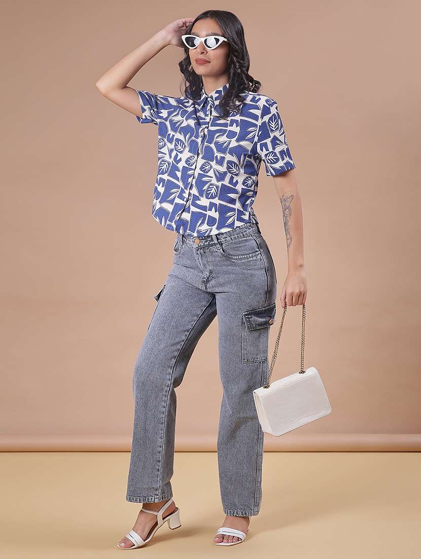 women printed collared short sleeve boxy shirt - 21986494 -  Standard Image - 4
