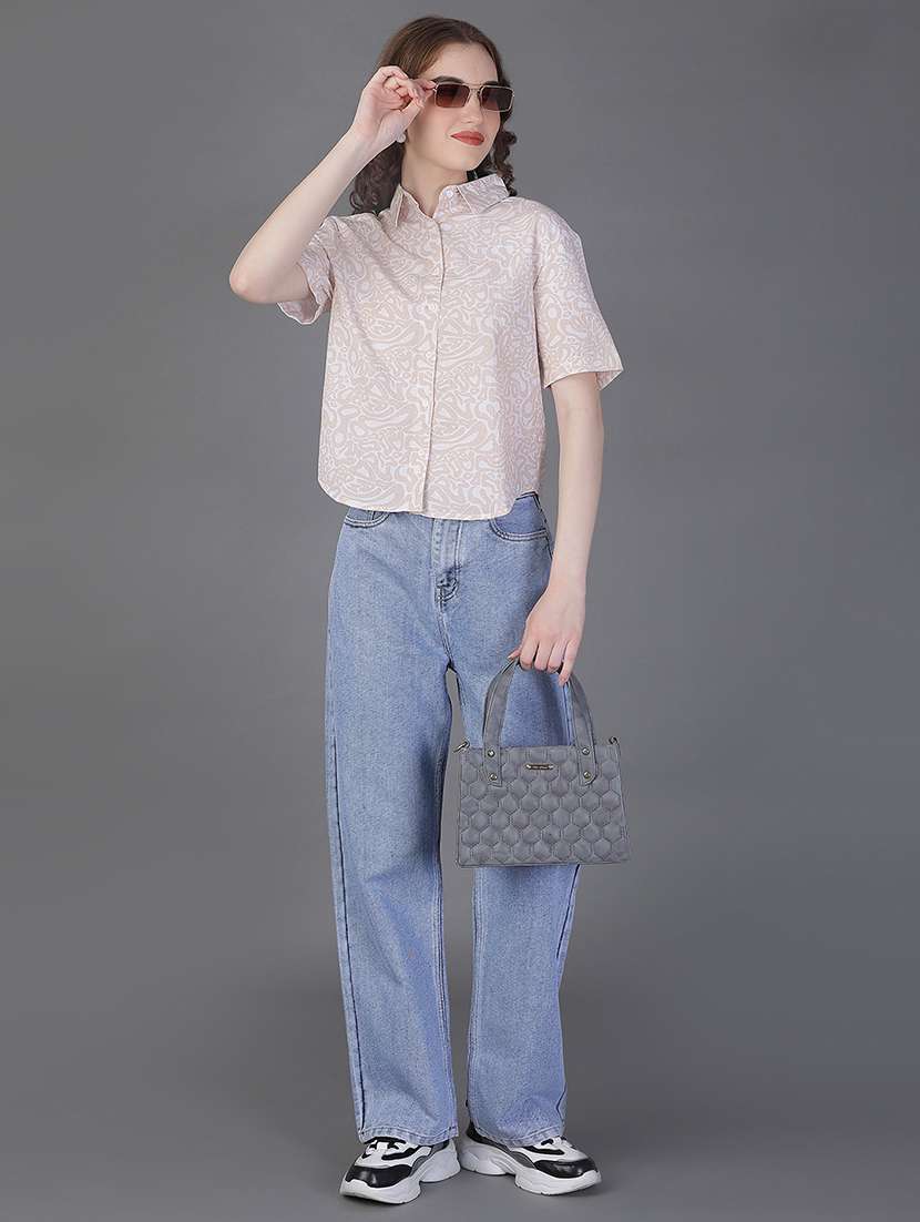 women printed short sleeve collared boxy shirt - 21986495 -  Standard Image - 4